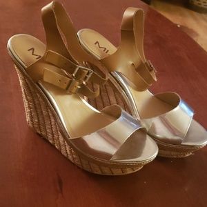 Mia Silver and Straw Wedges